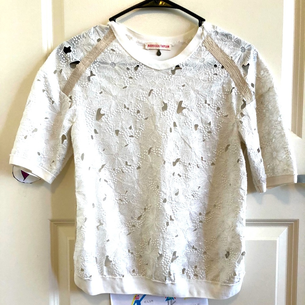 Rebecca Taylor White Floral Embroidery Blouse
